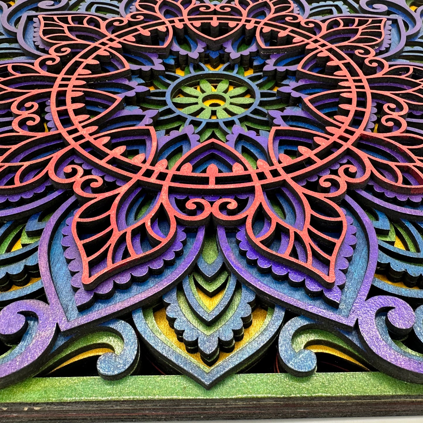 Wood Rainbow Metallic Mandala