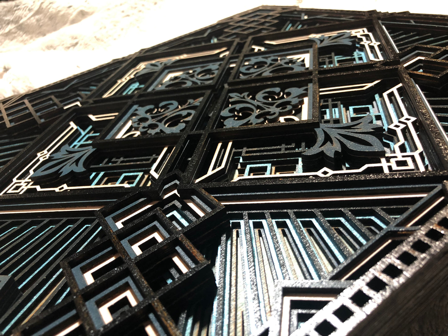 Wood Blue and Black Square Mandala
