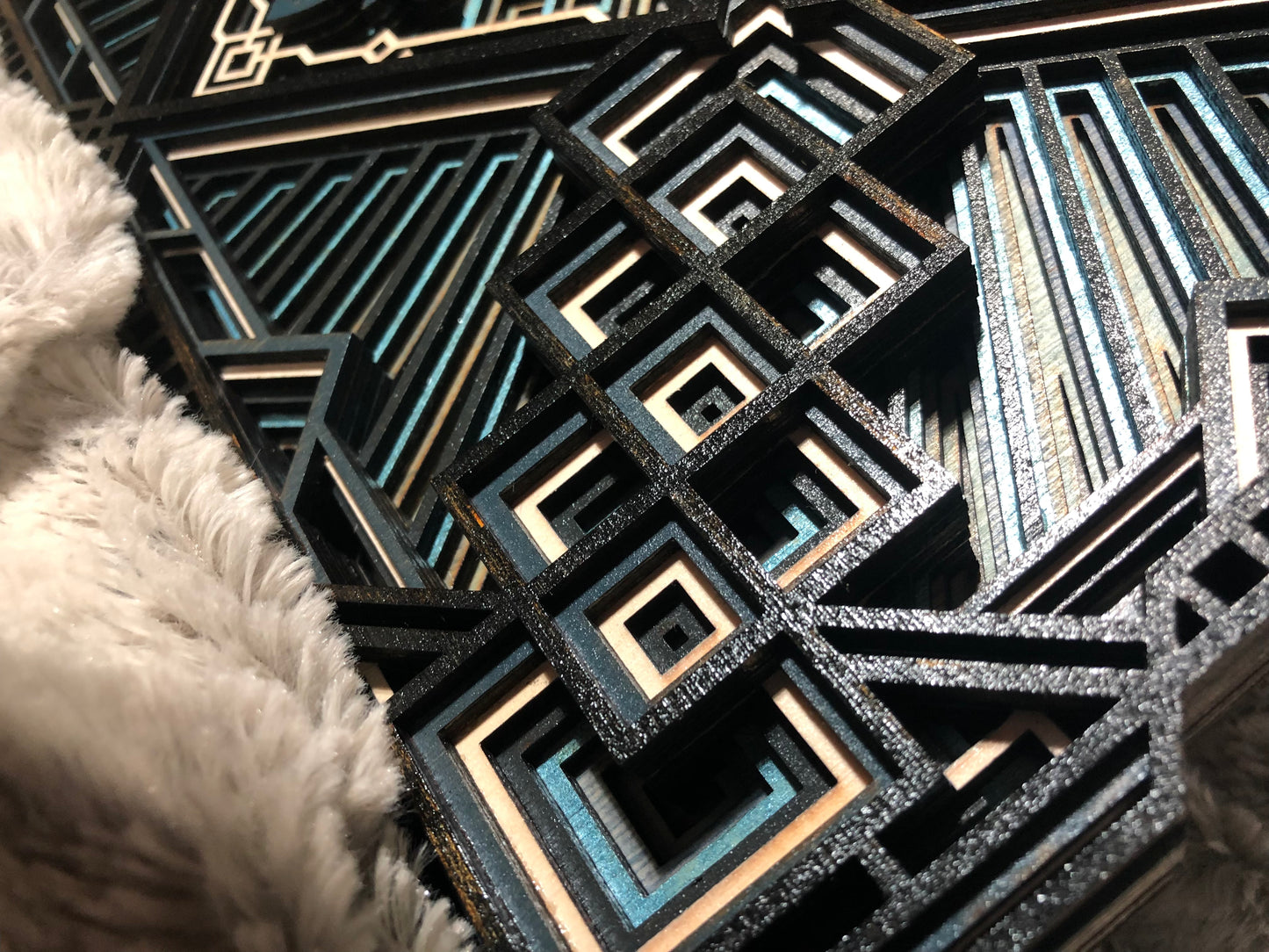 Wood Blue and Black Square Mandala