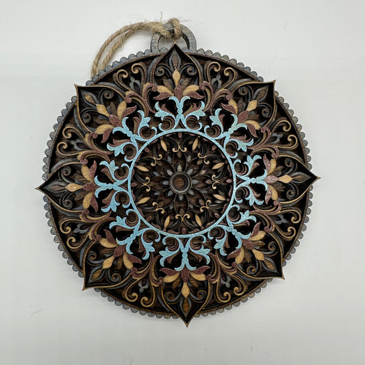 Wood Mandala Ornament w/ Metalic Accent