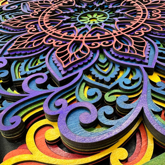 Wood Rainbow Metallic Mandala