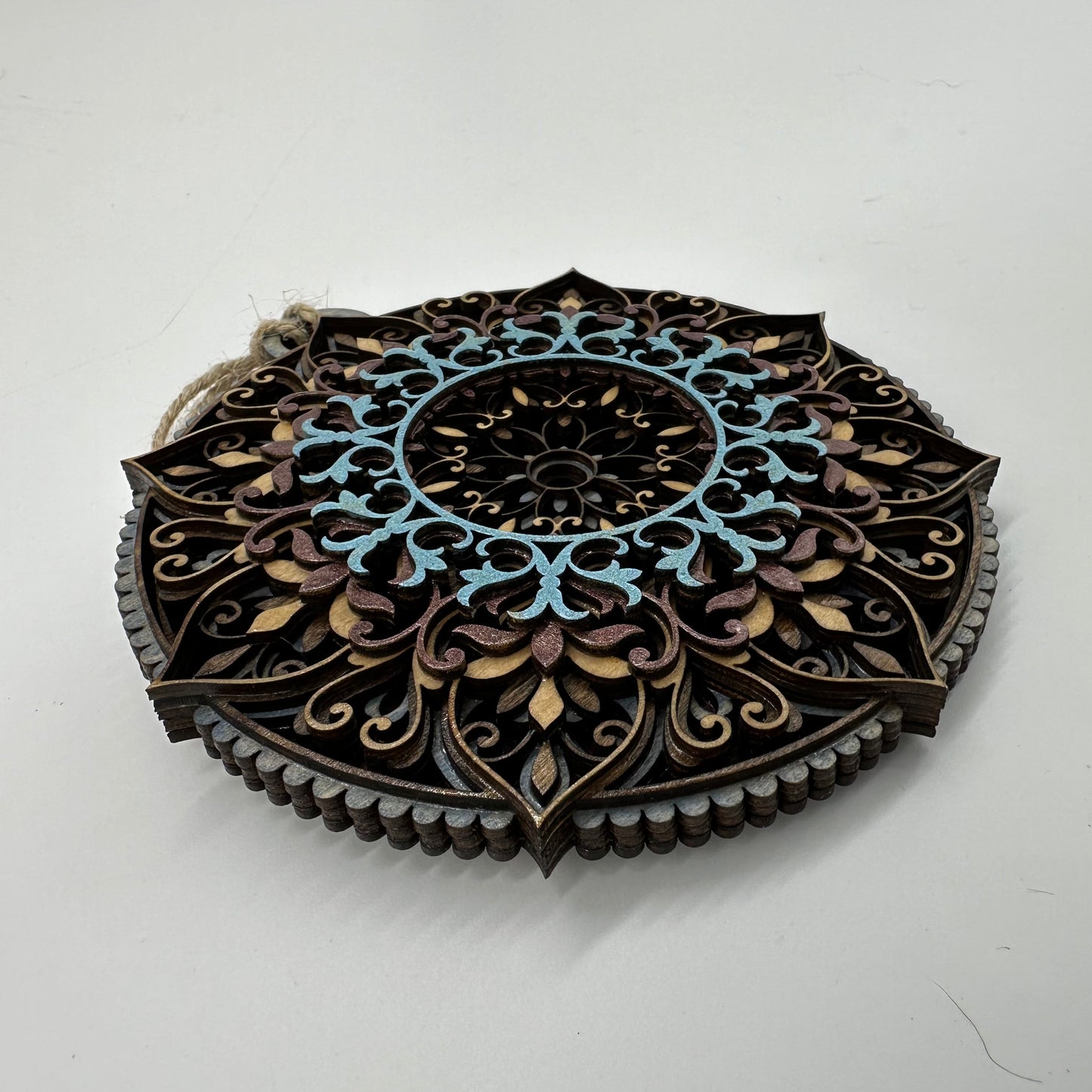 Wood Mandala Ornament w/ Metalic Accent