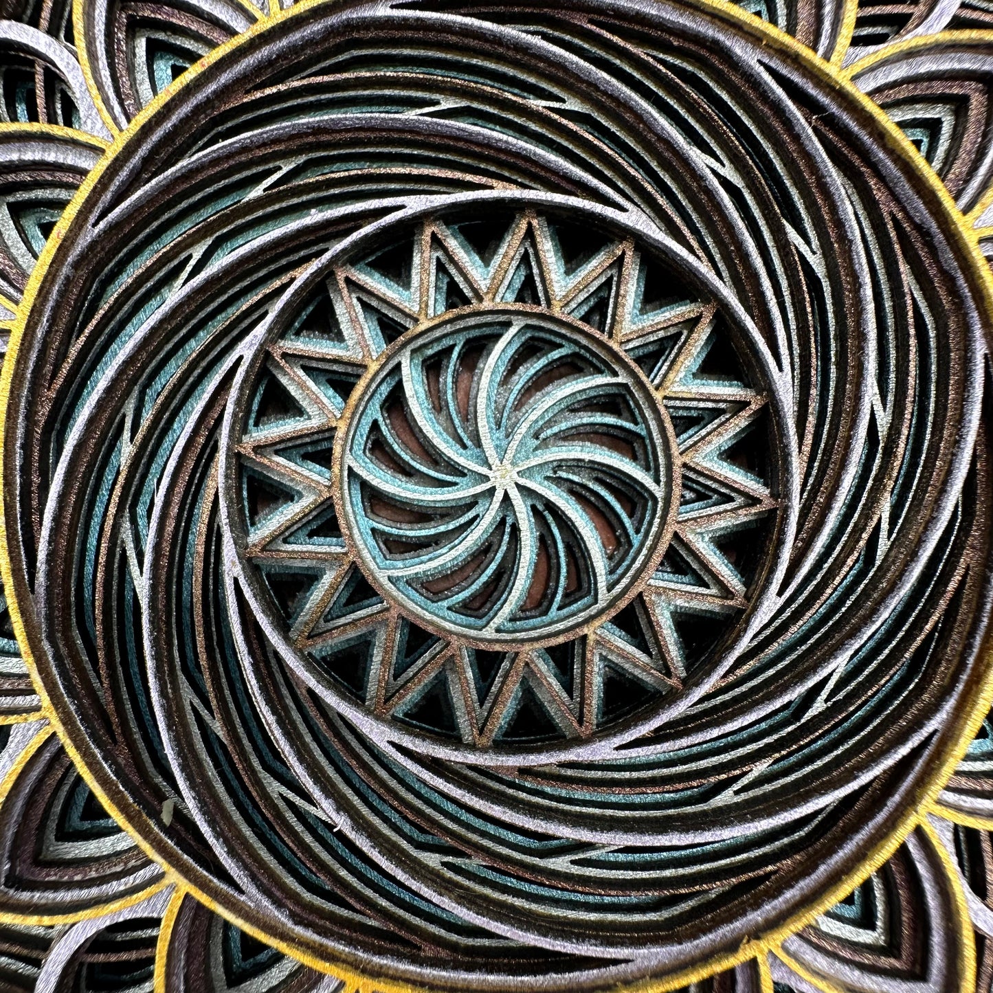 Wood Metallic Ornament Mandala