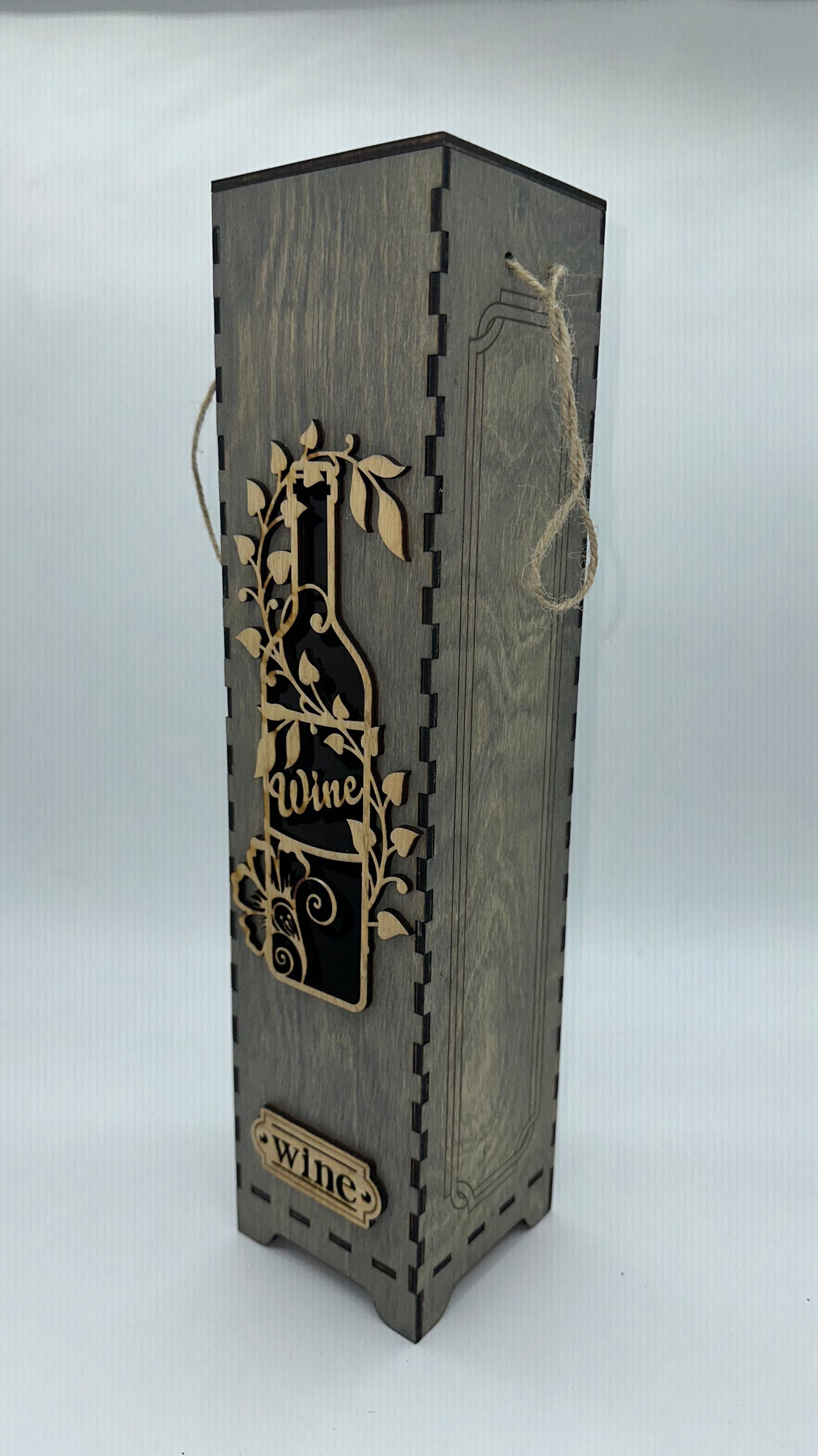 Wood Gray Flower Vine Bottle Wine Box