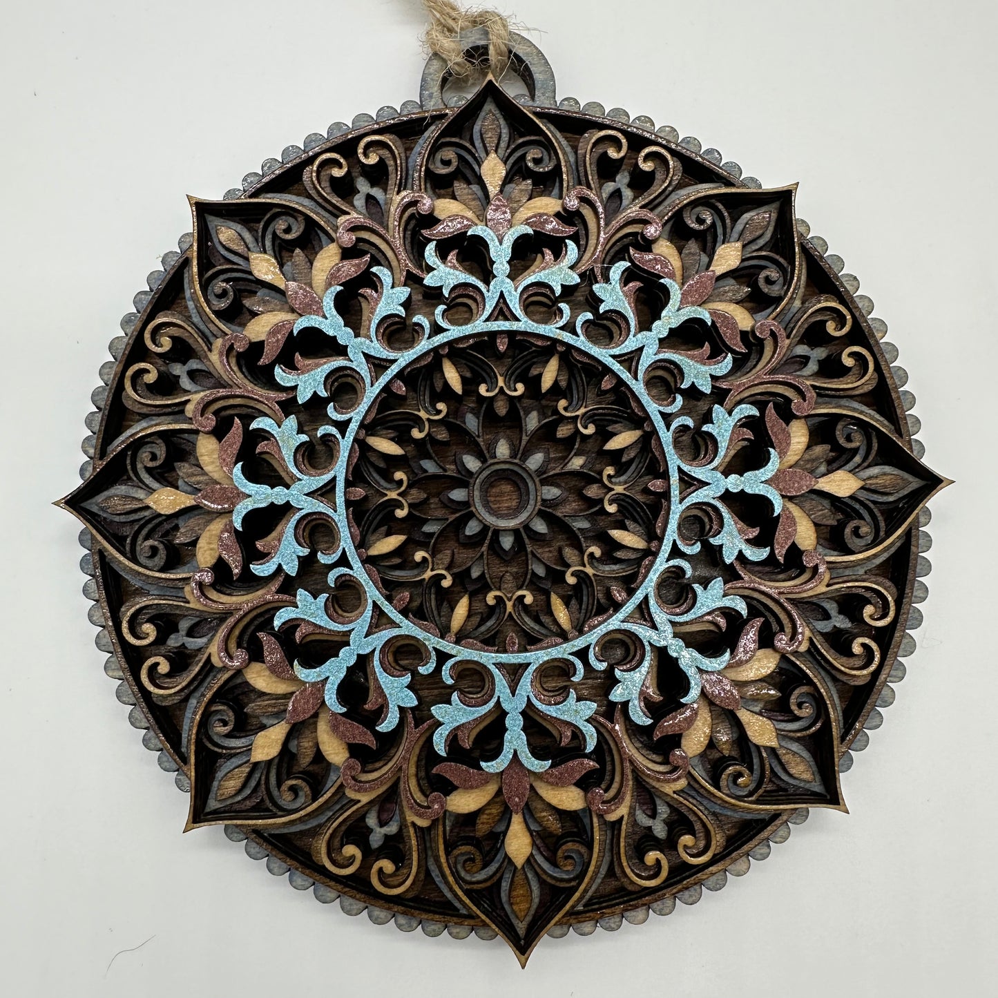 Wood Mandala Ornament w/ Metalic Accent