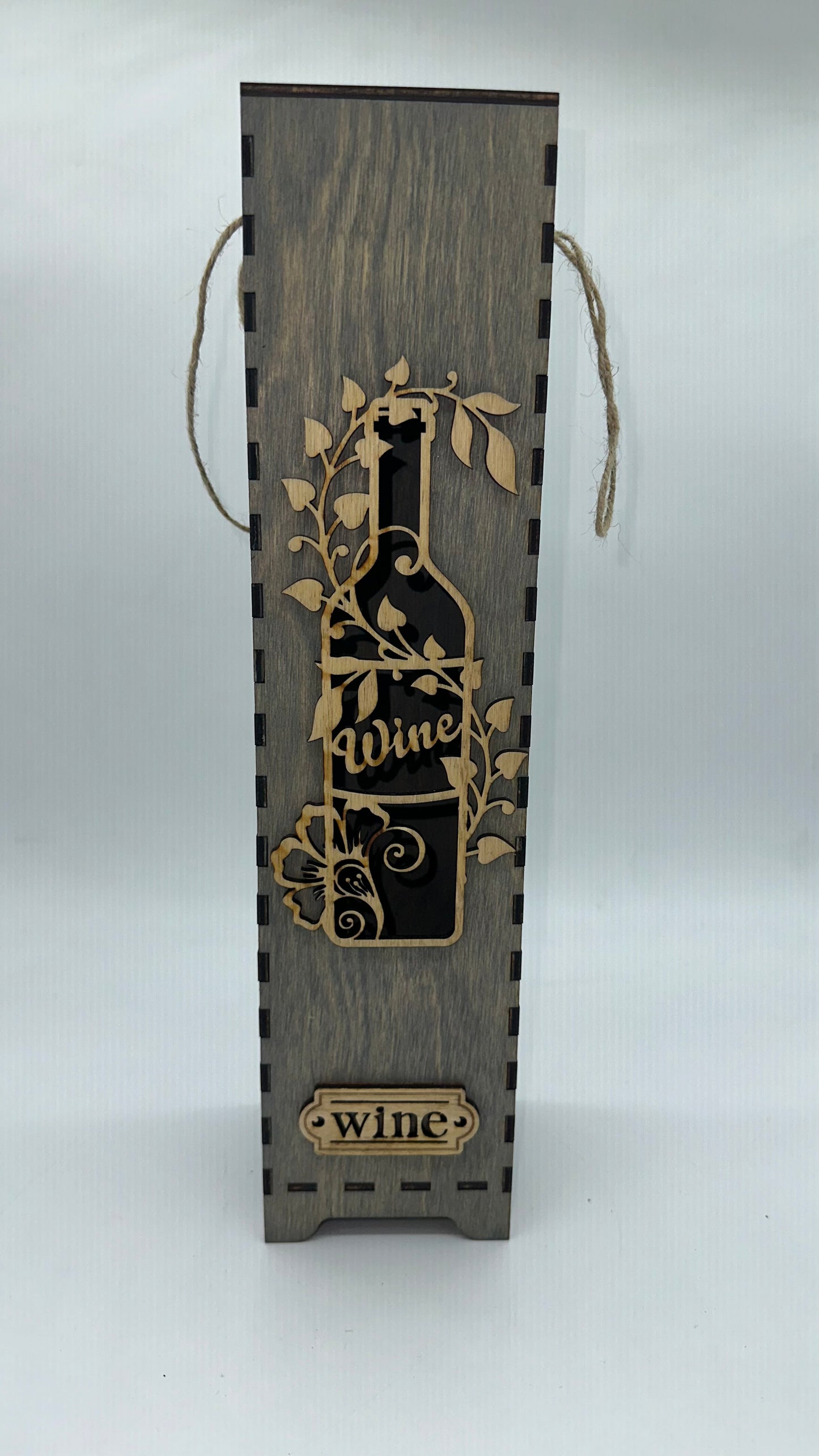 Wood Gray Flower Vine Bottle Wine Box