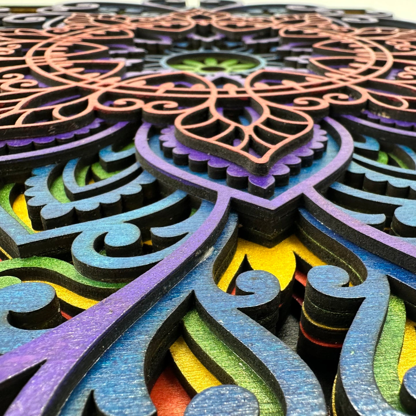 Wood Rainbow Metallic Mandala