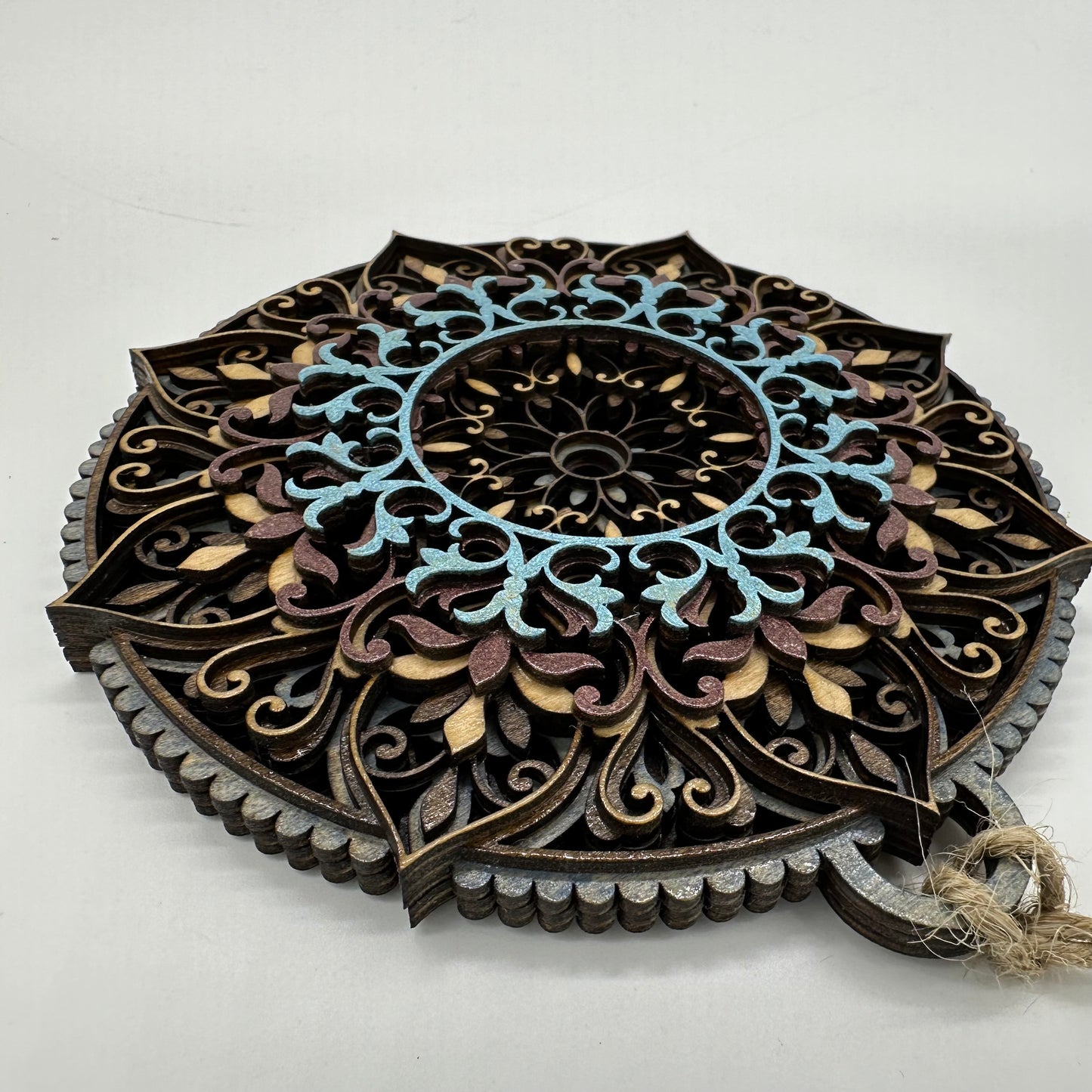 Wood Mandala Ornament w/ Metalic Accent