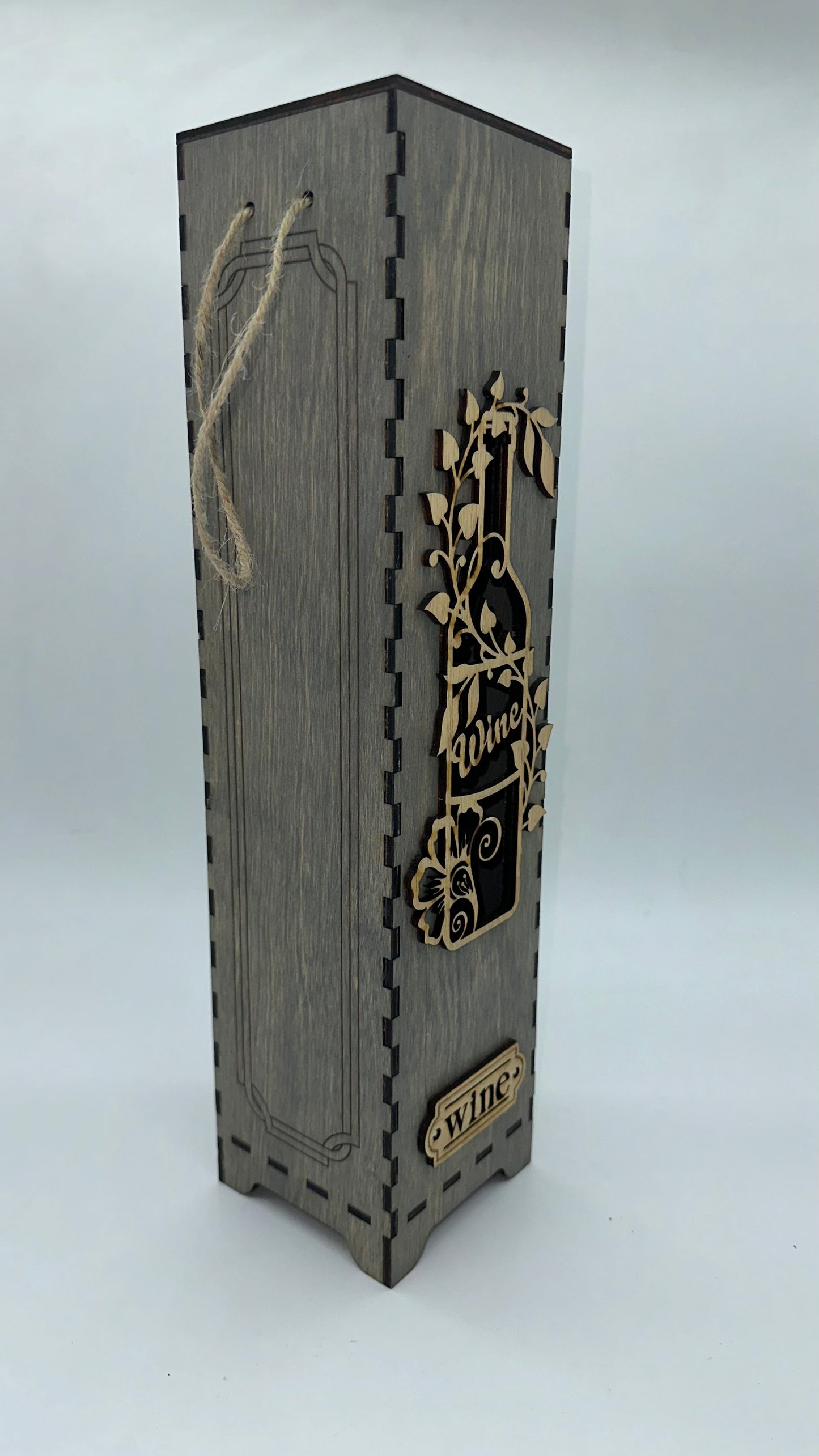 Wood Gray Flower Vine Bottle Wine Box