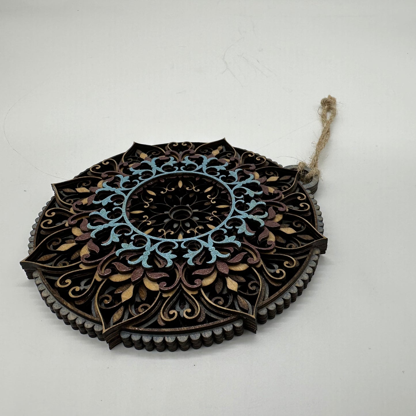 Wood Mandala Ornament w/ Metalic Accent