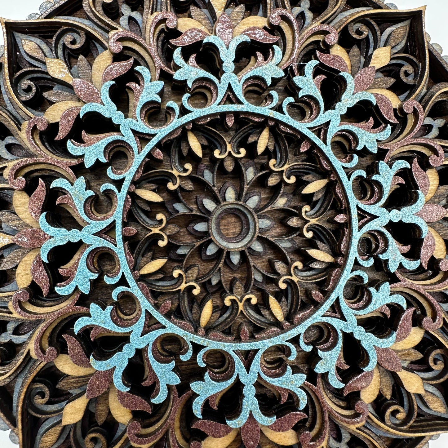 Wood Mandala Ornament w/ Metalic Accent