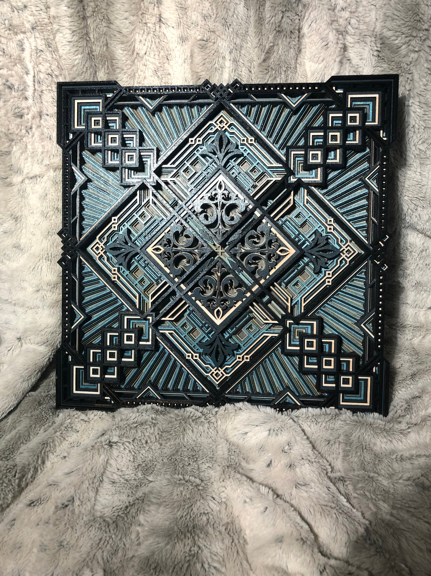 Wood Blue and Black Square Mandala